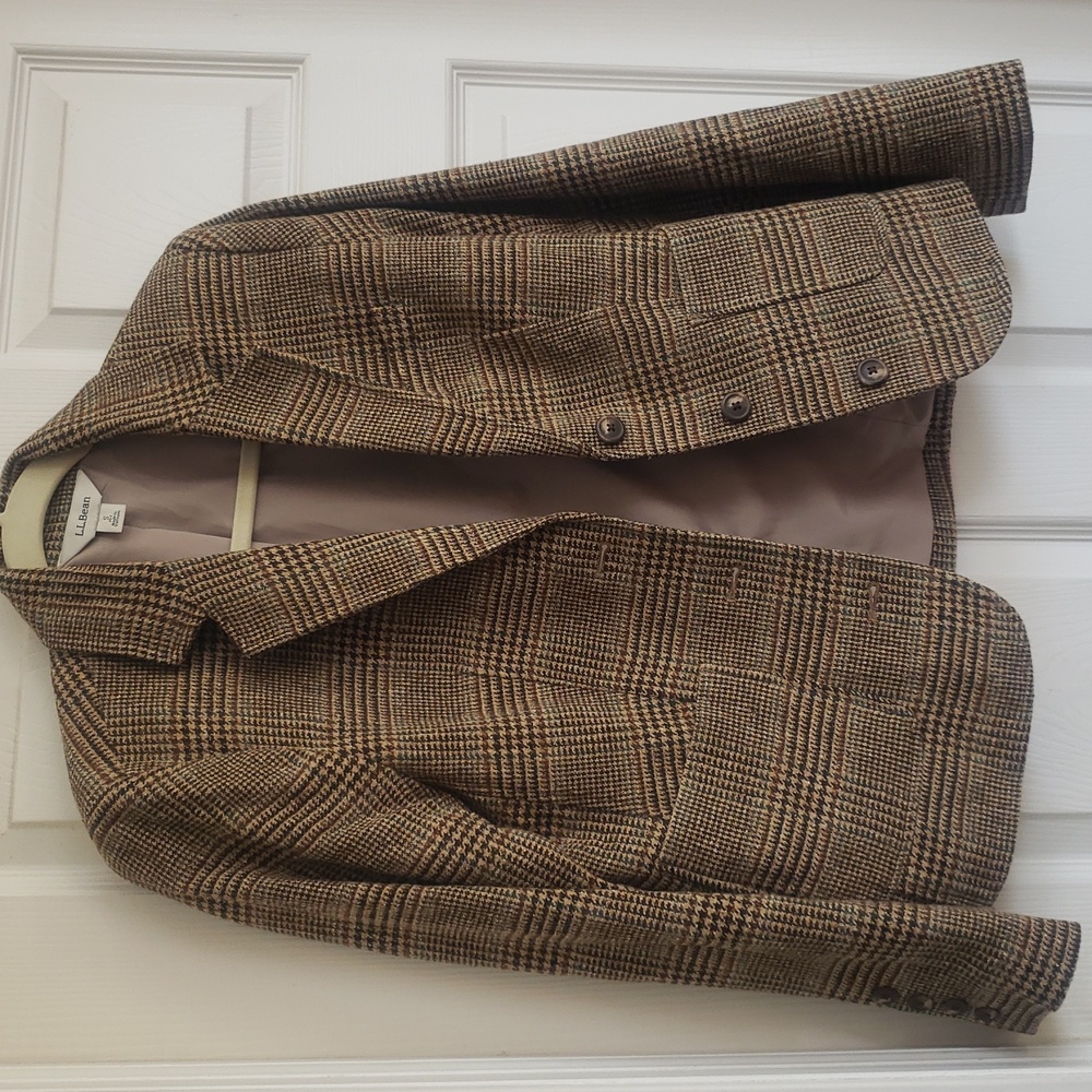 L.L.Bean short blazer beige plaid jacket